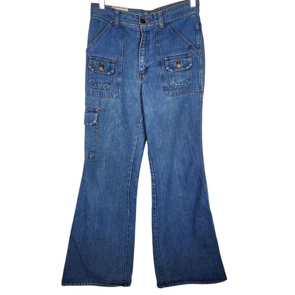 Vintage L'AVION Jeans Womens 31 Long Medium Blue Cargo Flare Hong Kong 28"‎ - Picture 1 of 15